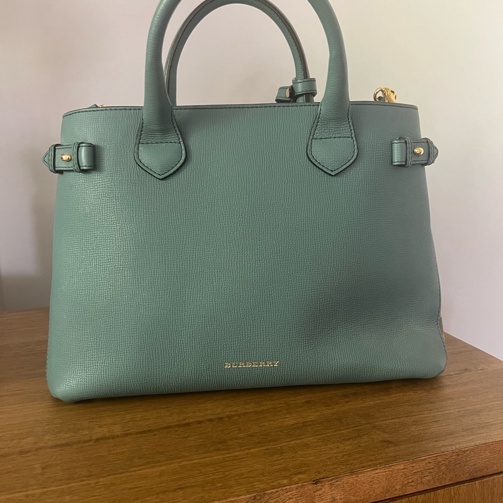 BURBERRY Teal Pebbled Leather Medium Tote - Picture 2 of 13